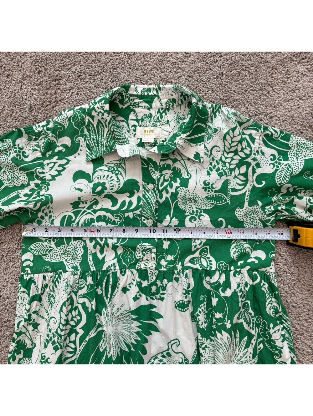Anthropologie Maeve The Bettina Tiered Shirt Dress Green Floral Sz Small Petite - Picture 5 of 7